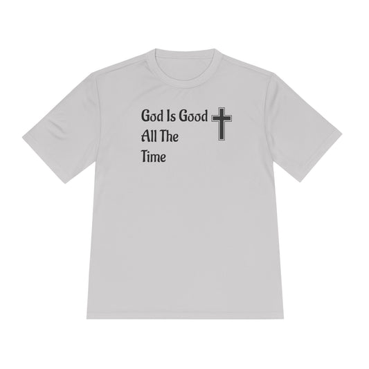 Faith-Inspired Moisture Wicking Tee, Christian Workout Shirt, Inspirational Fitness Top, Bible Verse Athletic Wear, God is Good Tee