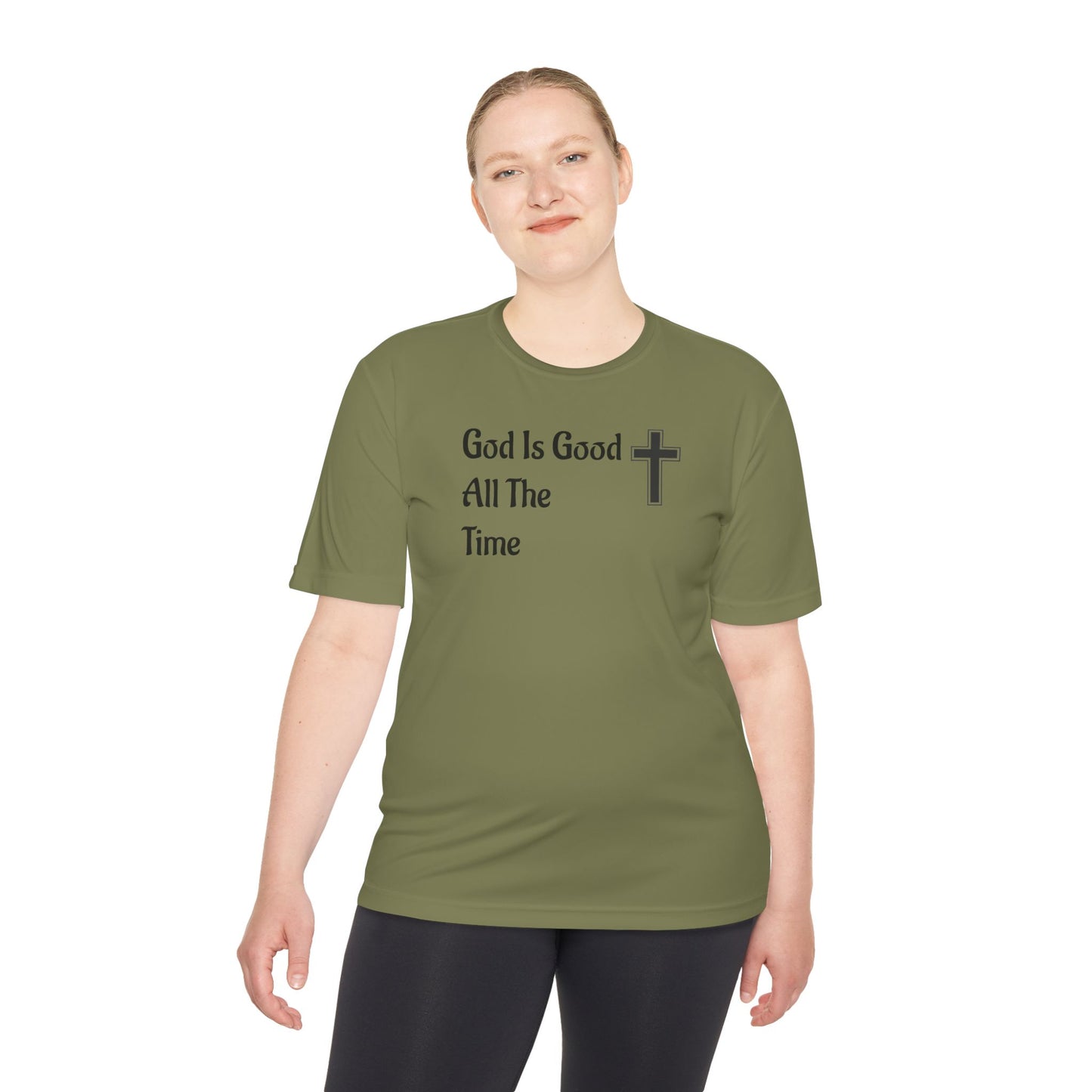 Faith-Inspired Moisture Wicking Tee, Christian Workout Shirt, Inspirational Fitness Top, Bible Verse Athletic Wear, God is Good Tee