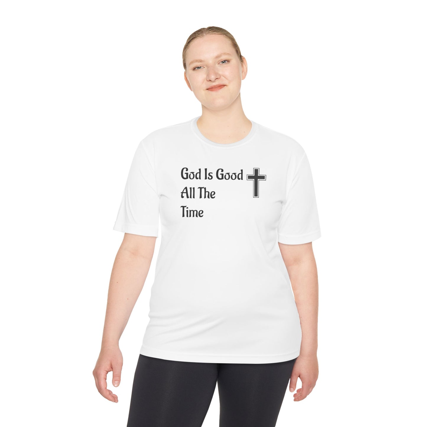 Faith-Inspired Moisture Wicking Tee, Christian Workout Shirt, Inspirational Fitness Top, Bible Verse Athletic Wear, God is Good Tee
