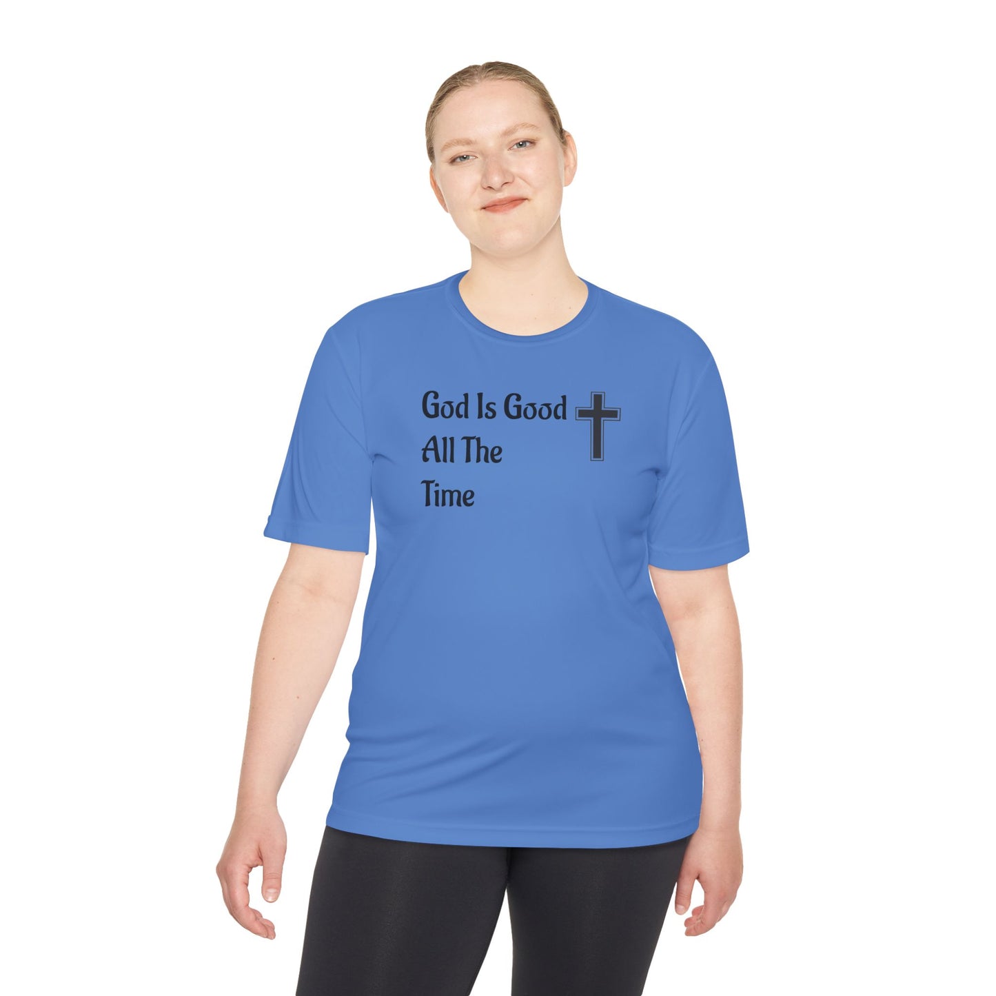 Faith-Inspired Moisture Wicking Tee, Christian Workout Shirt, Inspirational Fitness Top, Bible Verse Athletic Wear, God is Good Tee