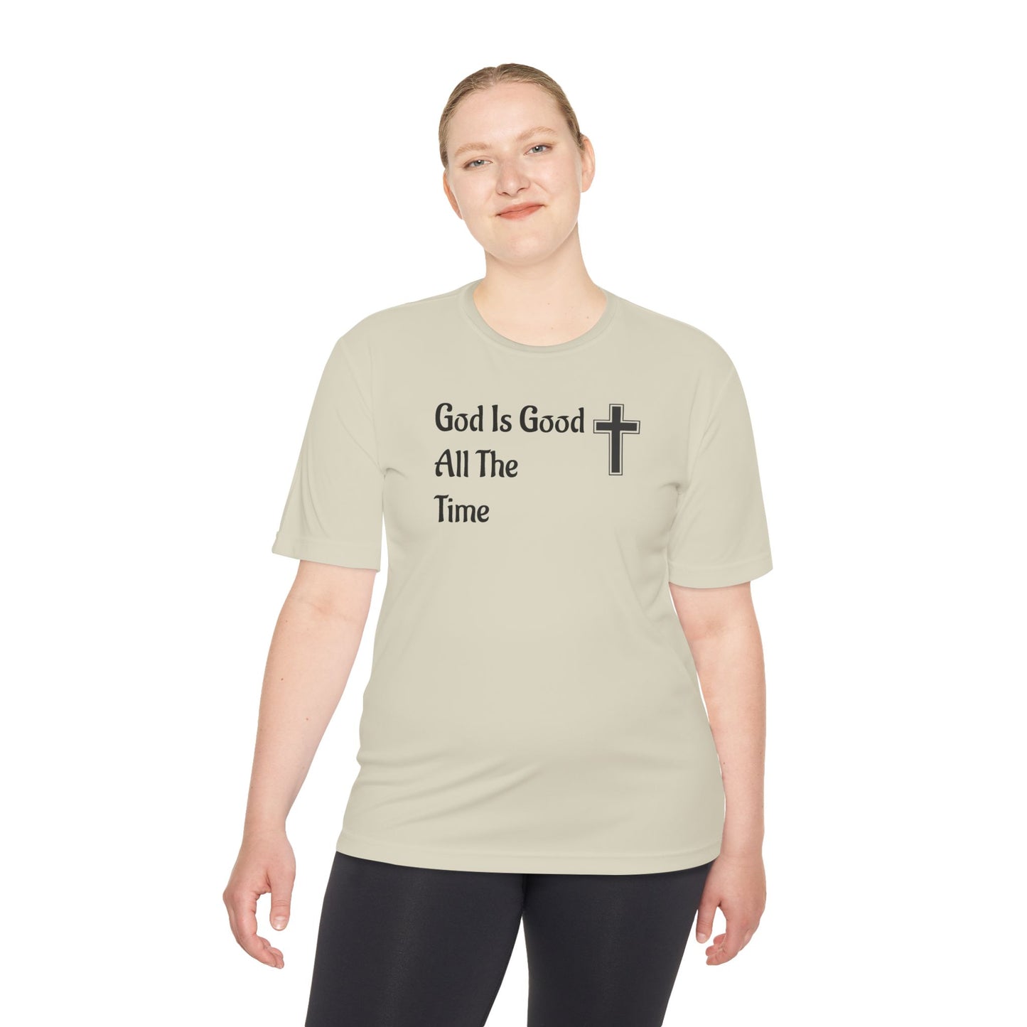 Faith-Inspired Moisture Wicking Tee, Christian Workout Shirt, Inspirational Fitness Top, Bible Verse Athletic Wear, God is Good Tee