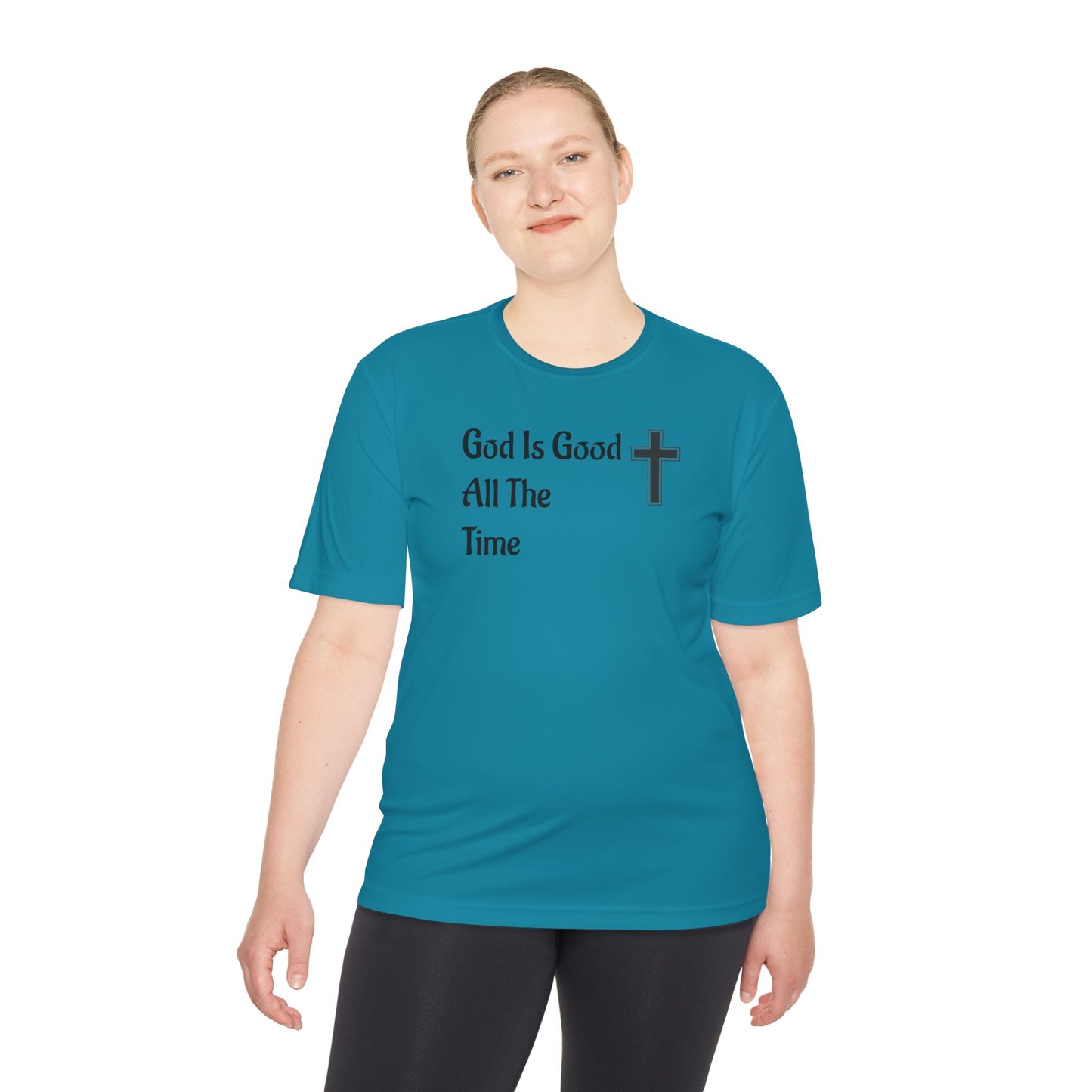 Faith-Inspired Moisture Wicking Tee, Christian Workout Shirt, Inspirational Fitness Top, Bible Verse Athletic Wear, God is Good Tee