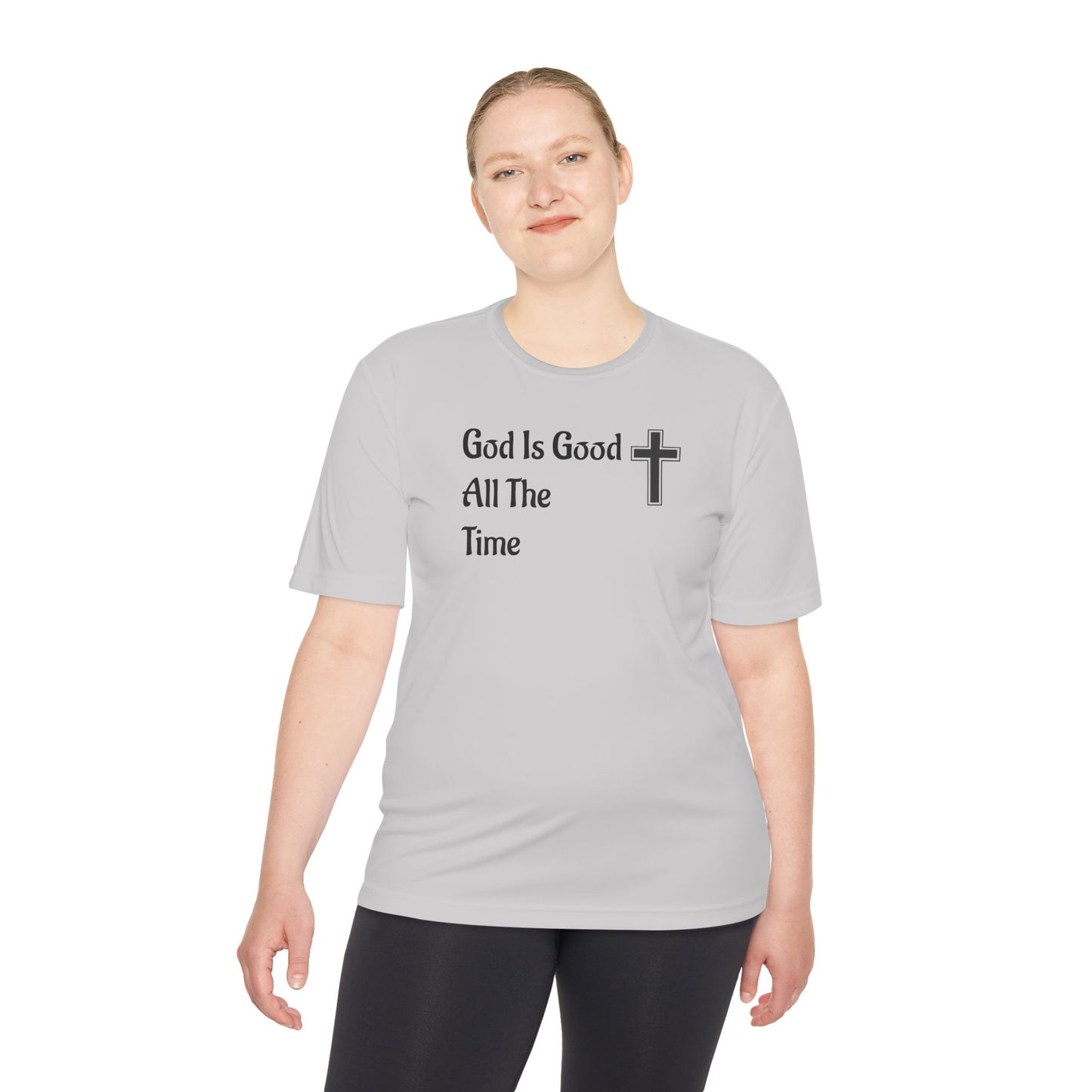 Faith-Inspired Moisture Wicking Tee, Christian Workout Shirt, Inspirational Fitness Top, Bible Verse Athletic Wear, God is Good Tee