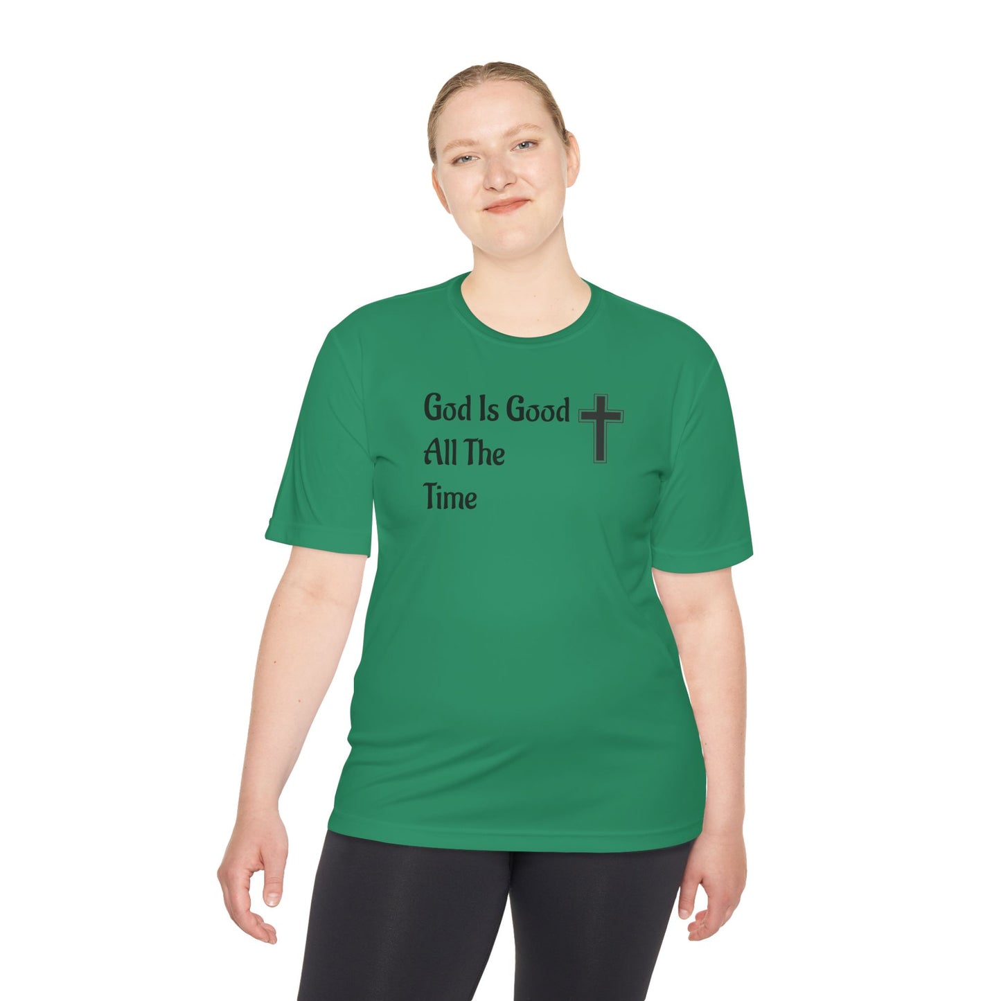 Faith-Inspired Moisture Wicking Tee, Christian Workout Shirt, Inspirational Fitness Top, Bible Verse Athletic Wear, God is Good Tee