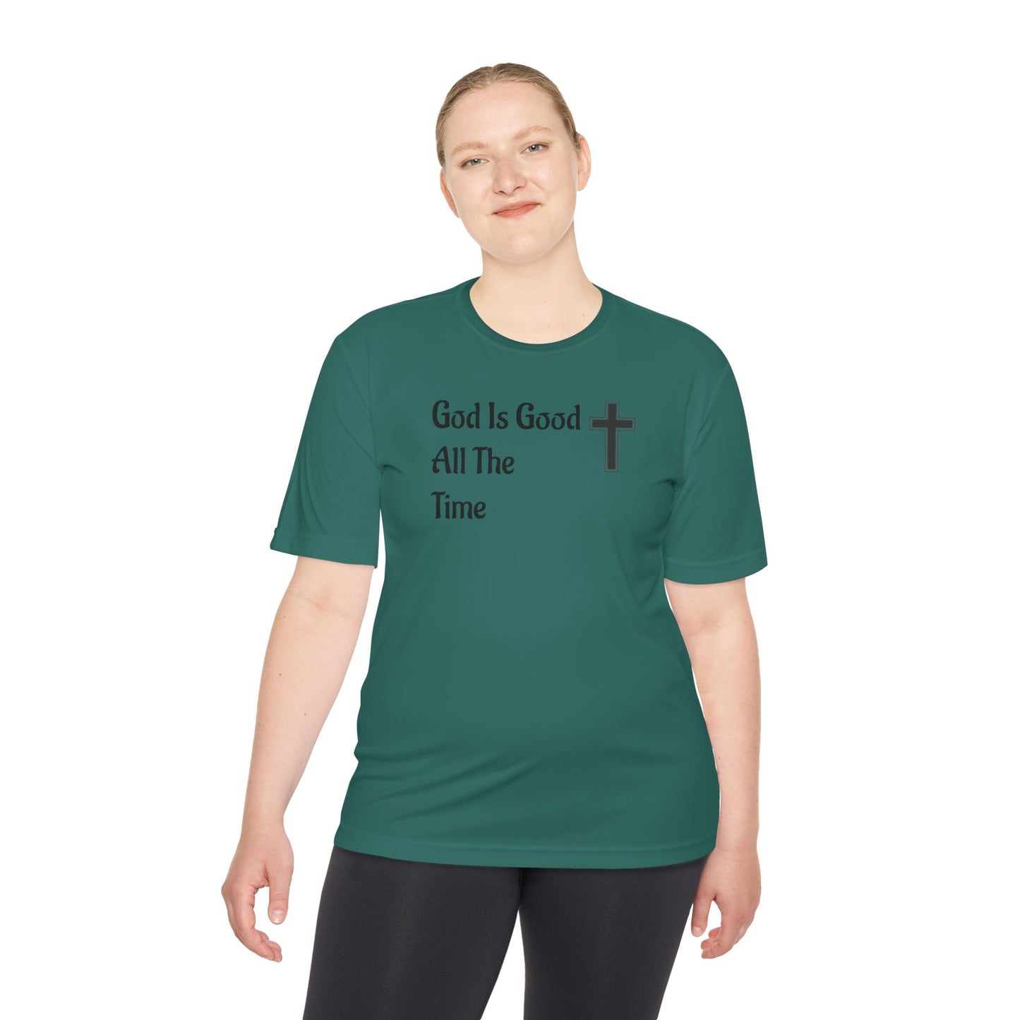 Faith-Inspired Moisture Wicking Tee, Christian Workout Shirt, Inspirational Fitness Top, Bible Verse Athletic Wear, God is Good Tee
