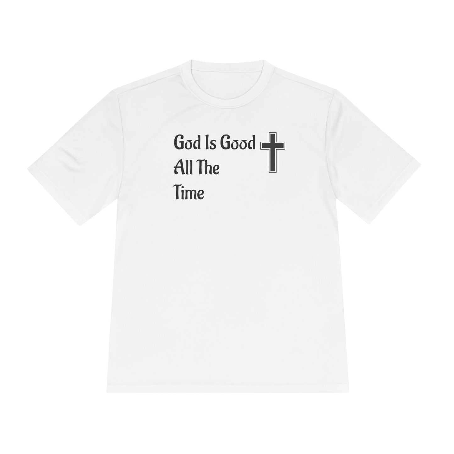 Faith-Inspired Moisture Wicking Tee, Christian Workout Shirt, Inspirational Fitness Top, Bible Verse Athletic Wear, God is Good Tee