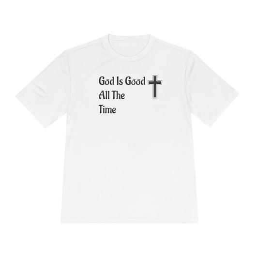 Faith-Inspired Moisture Wicking Tee, Christian Workout Shirt, Inspirational Fitness Top, Bible Verse Athletic Wear, God is Good Tee