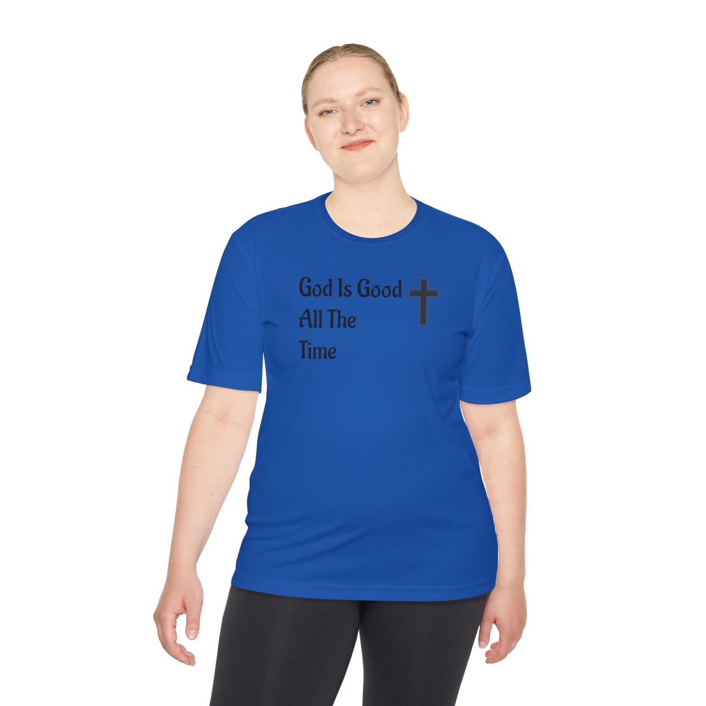 Faith-Inspired Moisture Wicking Tee, Christian Workout Shirt, Inspirational Fitness Top, Bible Verse Athletic Wear, God is Good Tee