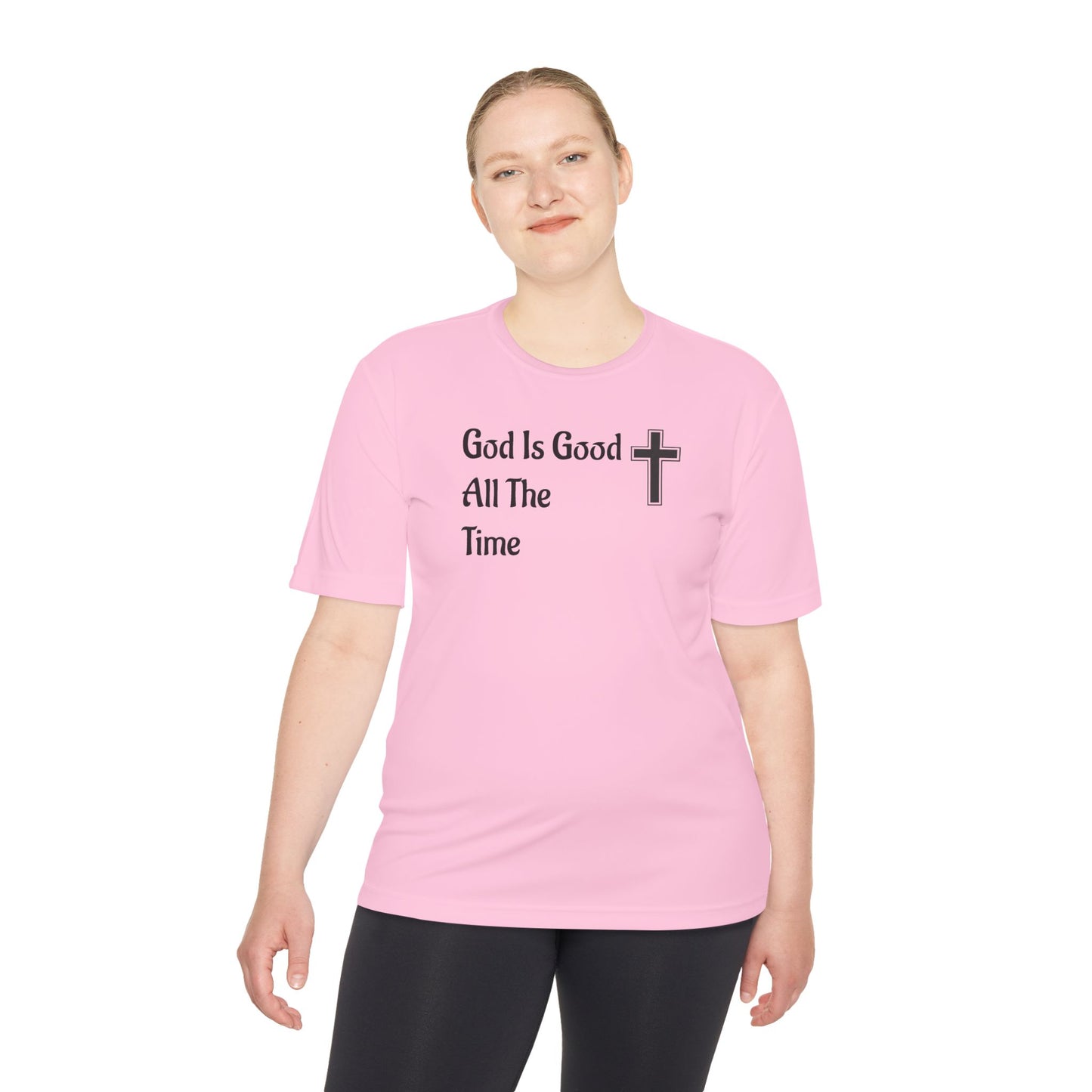 Faith-Inspired Moisture Wicking Tee, Christian Workout Shirt, Inspirational Fitness Top, Bible Verse Athletic Wear, God is Good Tee