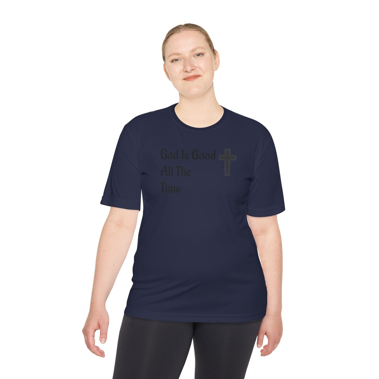 Faith-Inspired Moisture Wicking Tee, Christian Workout Shirt, Inspirational Fitness Top, Bible Verse Athletic Wear, God is Good Tee