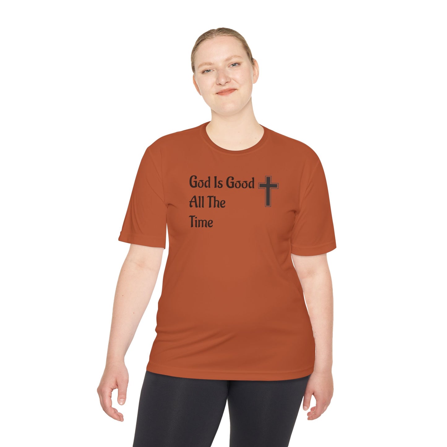 Faith-Inspired Moisture Wicking Tee, Christian Workout Shirt, Inspirational Fitness Top, Bible Verse Athletic Wear, God is Good Tee